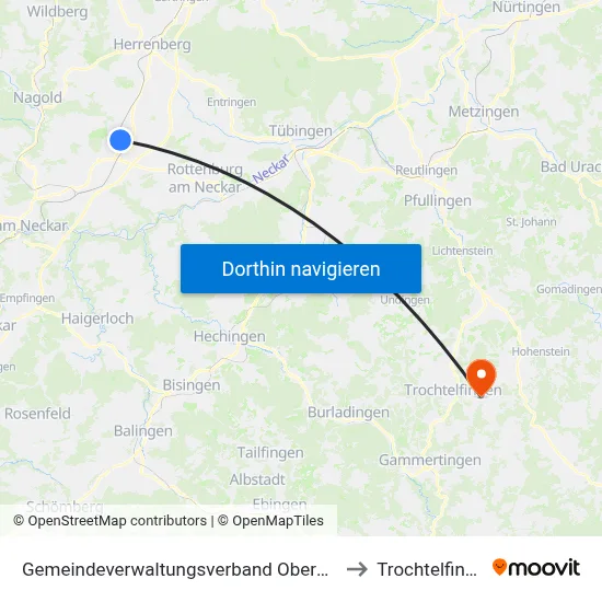 Gemeindeverwaltungsverband Oberes Gäu to Trochtelfingen map