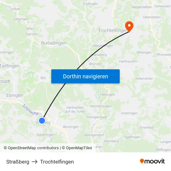 Straßberg to Trochtelfingen map