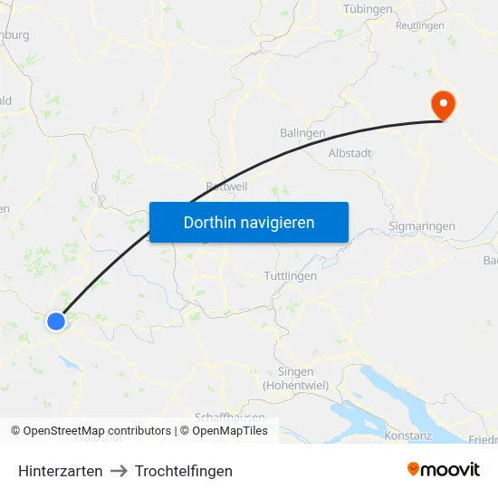 Hinterzarten to Trochtelfingen map