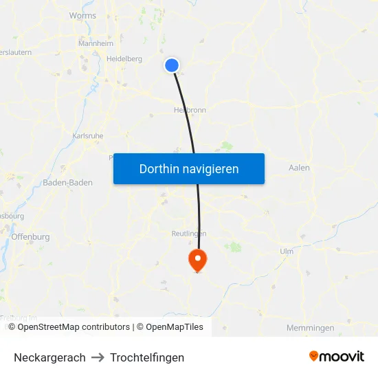 Neckargerach to Trochtelfingen map