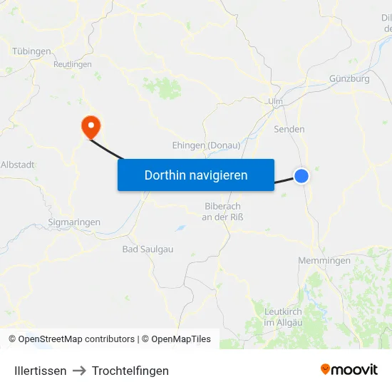 Illertissen to Trochtelfingen map