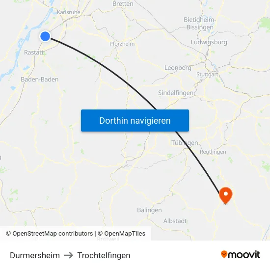 Durmersheim to Trochtelfingen map