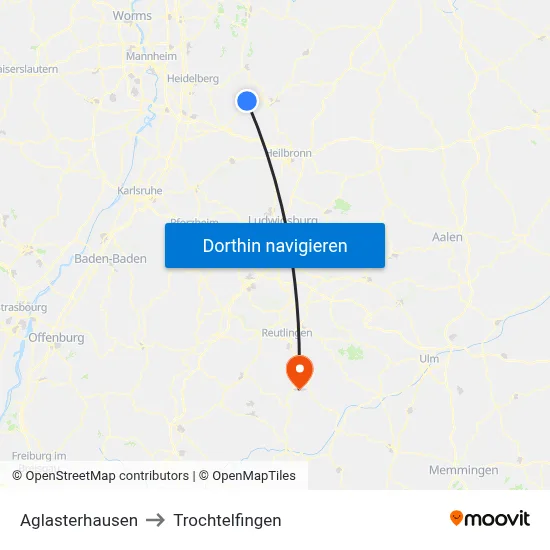 Aglasterhausen to Trochtelfingen map