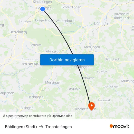 Böblingen (Stadt) to Trochtelfingen map