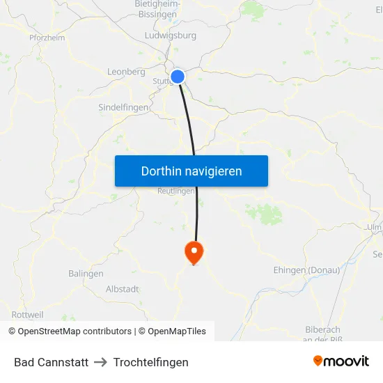 Bad Cannstatt to Trochtelfingen map