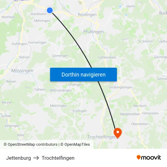 Jettenburg to Trochtelfingen map