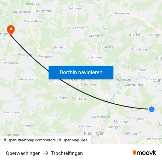 Oberwachingen to Trochtelfingen map