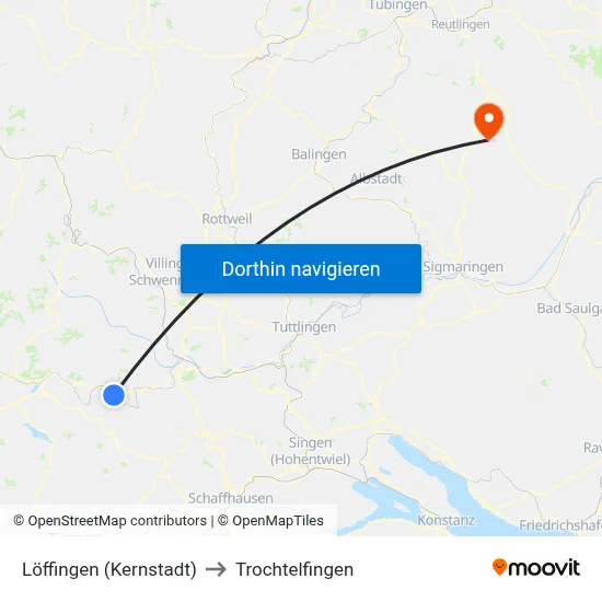 Löffingen (Kernstadt) to Trochtelfingen map