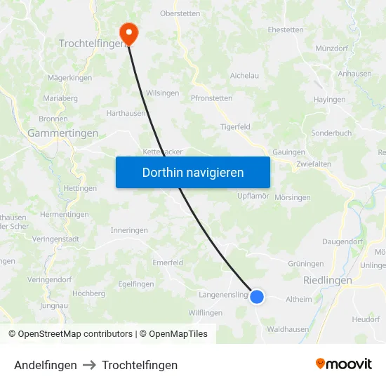 Andelfingen to Trochtelfingen map