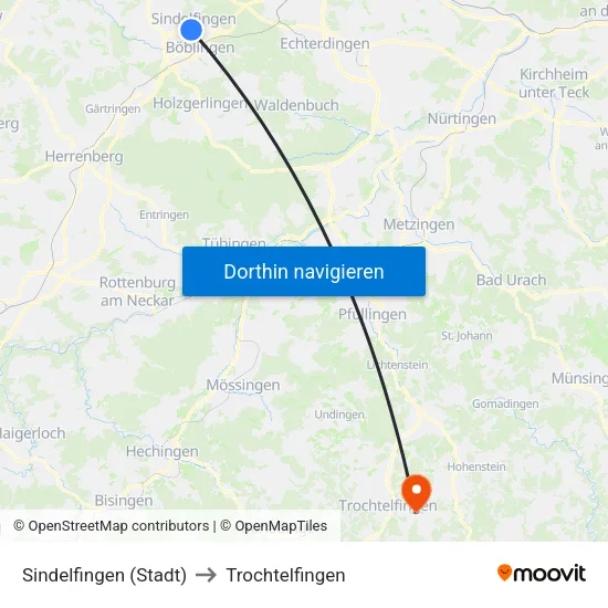 Sindelfingen (Stadt) to Trochtelfingen map