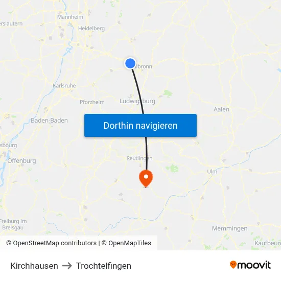 Kirchhausen to Trochtelfingen map
