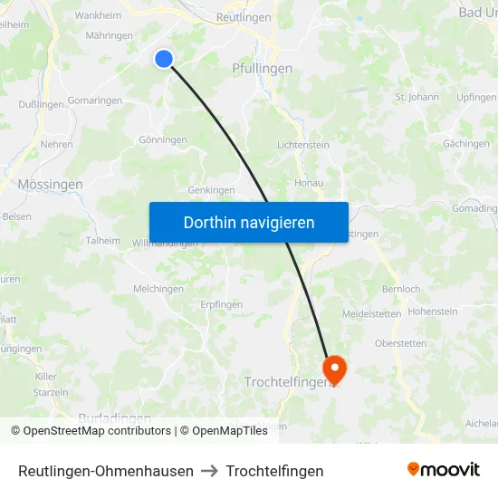 Reutlingen-Ohmenhausen to Trochtelfingen map