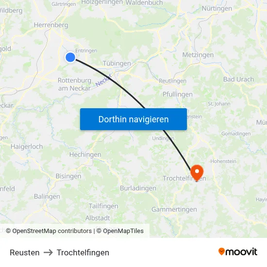 Reusten to Trochtelfingen map
