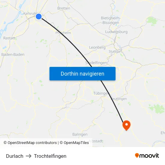 Durlach to Trochtelfingen map