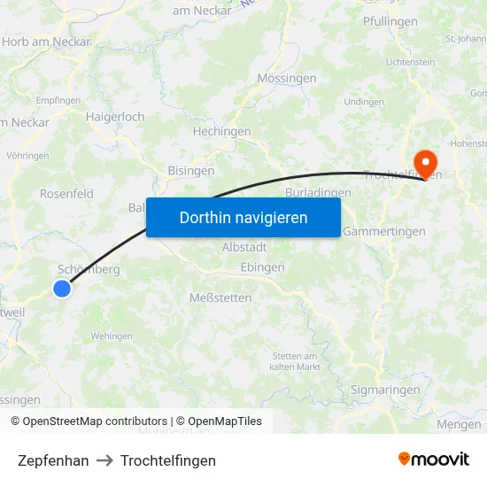 Zepfenhan to Trochtelfingen map