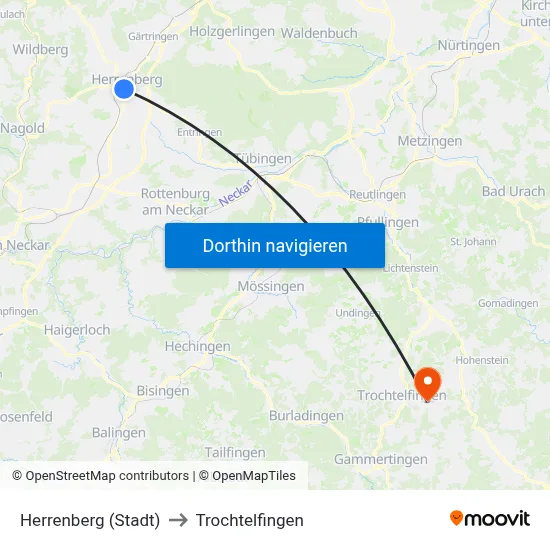 Herrenberg (Stadt) to Trochtelfingen map