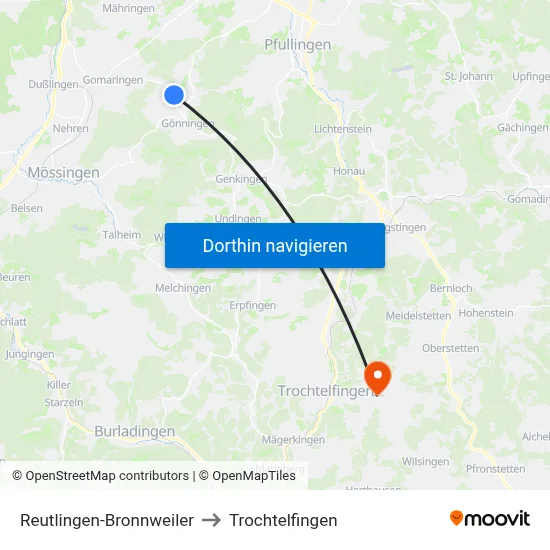 Reutlingen-Bronnweiler to Trochtelfingen map