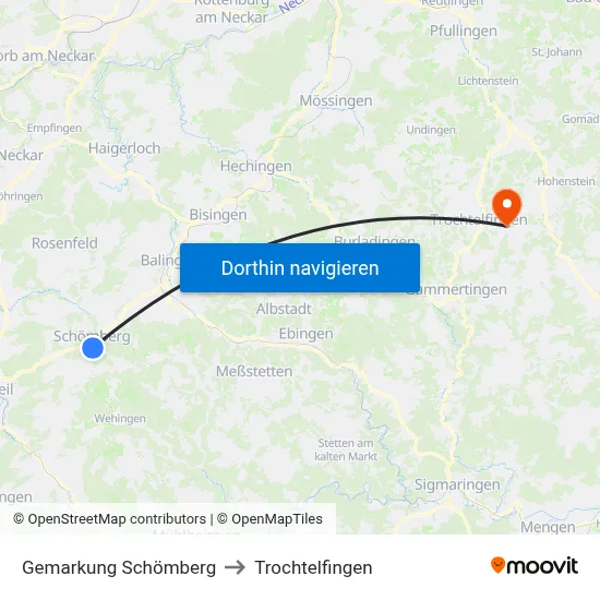 Gemarkung Schömberg to Trochtelfingen map