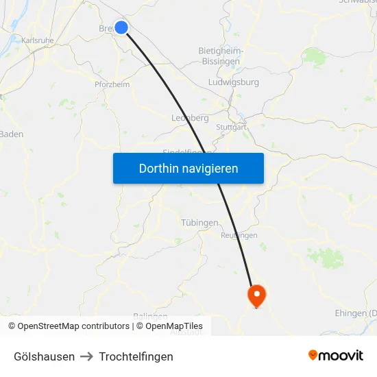 Gölshausen to Trochtelfingen map
