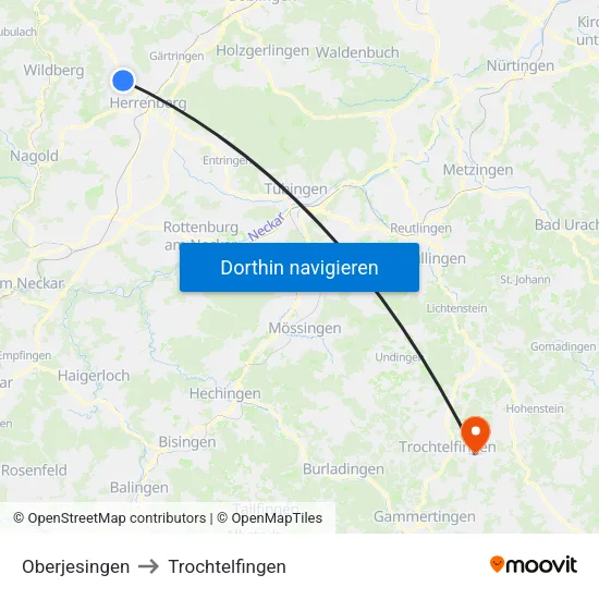 Oberjesingen to Trochtelfingen map