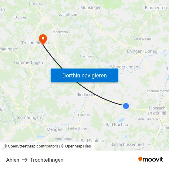 Ahlen to Trochtelfingen map