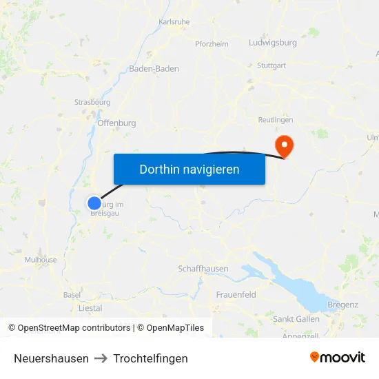 Neuershausen to Trochtelfingen map