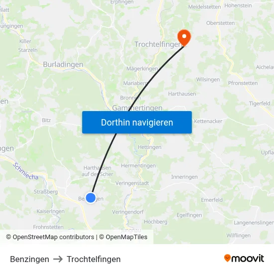 Benzingen to Trochtelfingen map