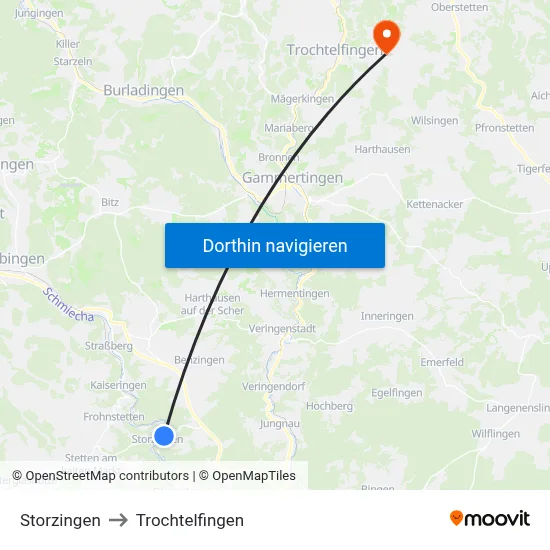 Storzingen to Trochtelfingen map