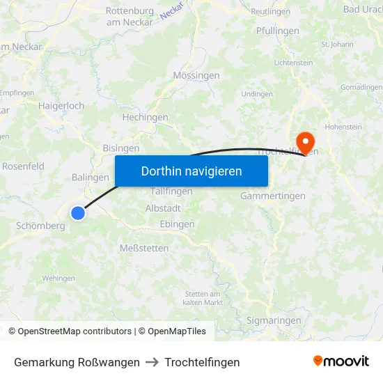 Gemarkung Roßwangen to Trochtelfingen map