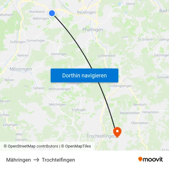 Mähringen to Trochtelfingen map