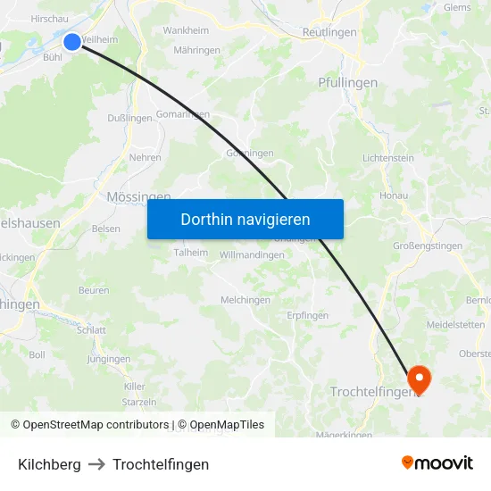 Kilchberg to Trochtelfingen map