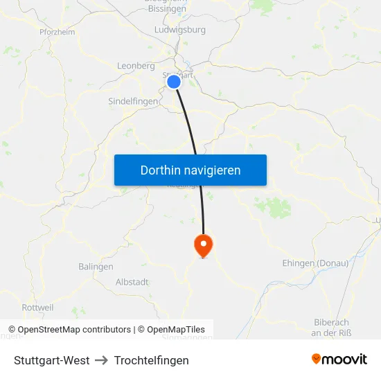 Stuttgart-West to Trochtelfingen map