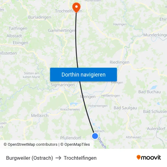 Burgweiler (Ostrach) to Trochtelfingen map