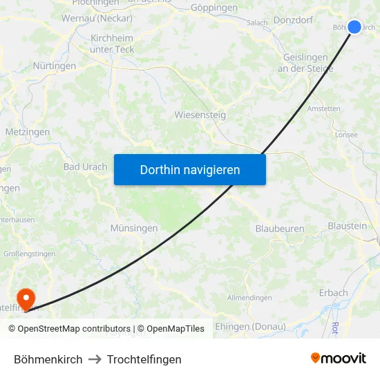 Böhmenkirch to Trochtelfingen map