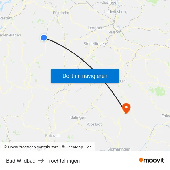 Bad Wildbad to Trochtelfingen map