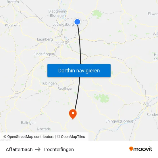 Affalterbach to Trochtelfingen map
