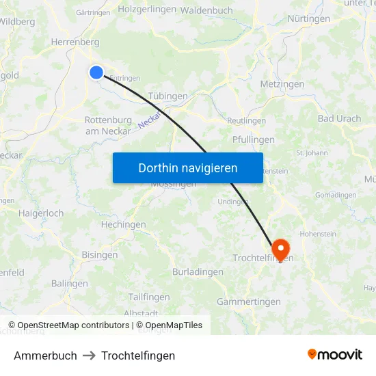 Ammerbuch to Trochtelfingen map