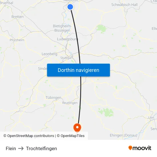 Flein to Trochtelfingen map