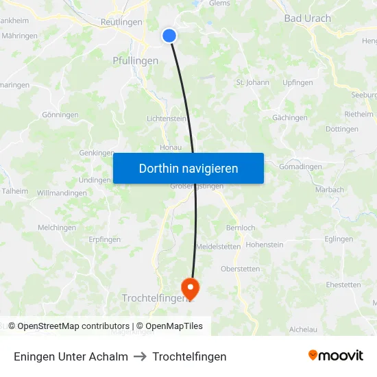 Eningen Unter Achalm to Trochtelfingen map