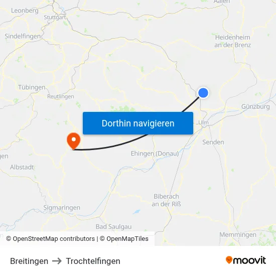 Breitingen to Trochtelfingen map