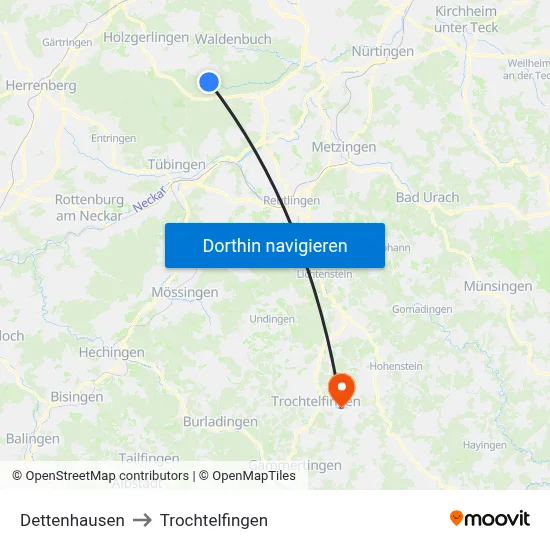 Dettenhausen to Trochtelfingen map