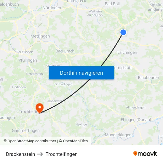 Drackenstein to Trochtelfingen map