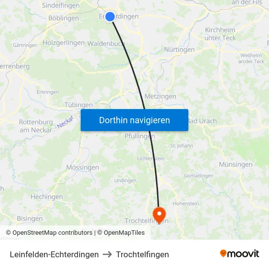 Leinfelden-Echterdingen to Trochtelfingen map