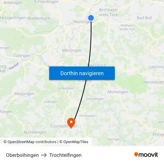 Oberboihingen to Trochtelfingen map