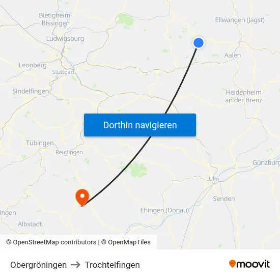 Obergröningen to Trochtelfingen map