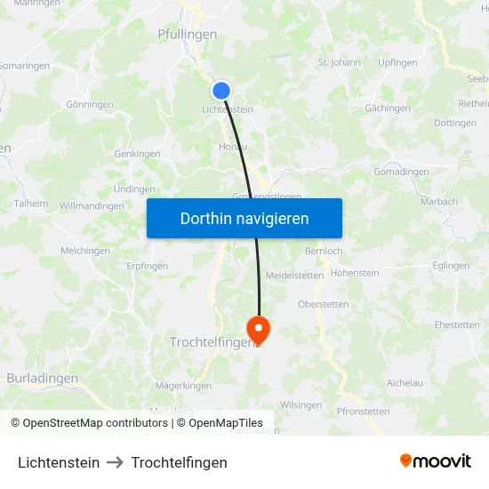 Lichtenstein to Trochtelfingen map
