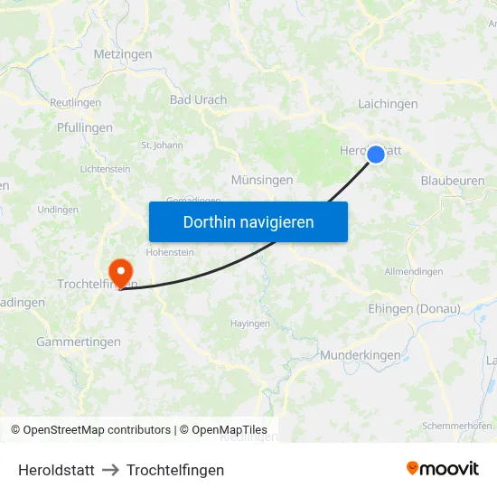 Heroldstatt to Trochtelfingen map