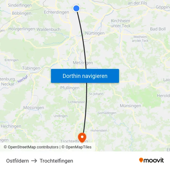 Ostfildern to Trochtelfingen map