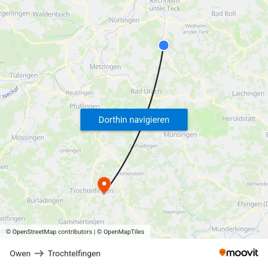 Owen to Trochtelfingen map
