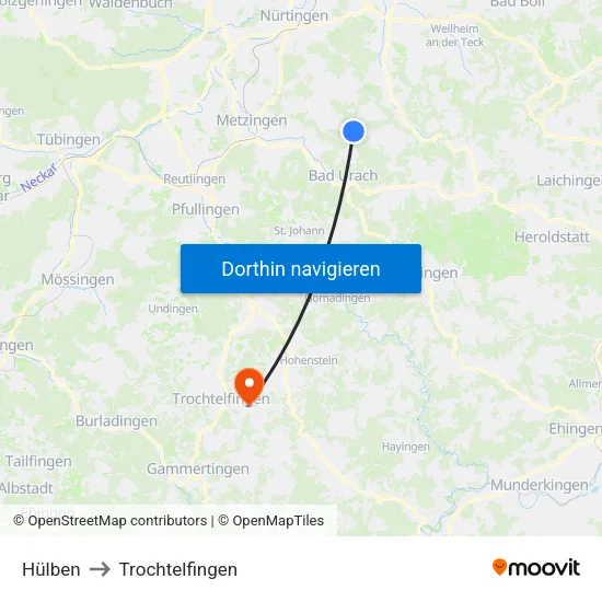 Hülben to Trochtelfingen map